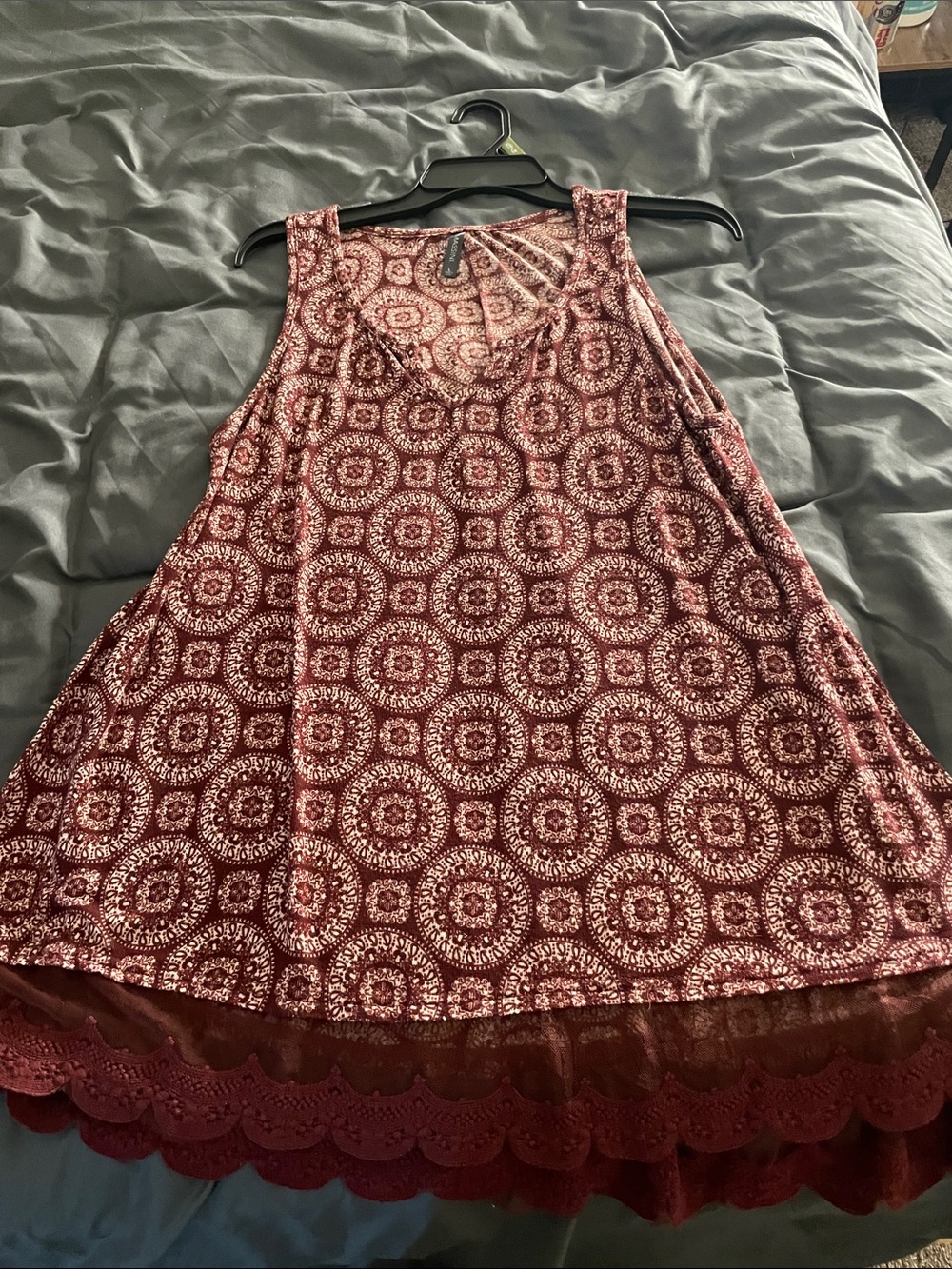 Massini Burgundy Medallion Swing Tank with Lace Hem